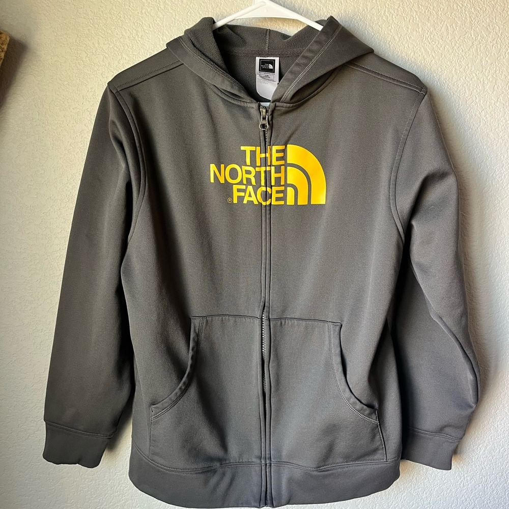 The North Face Kids Charcoal Hoodie with Yellow Logo